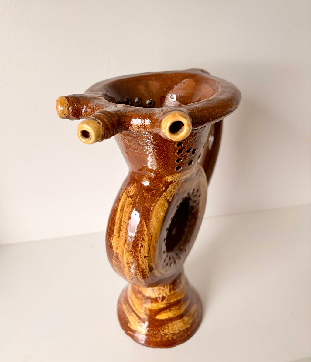 Earthenware Puzzle Jug with a Classic Lustrous Brown glaze