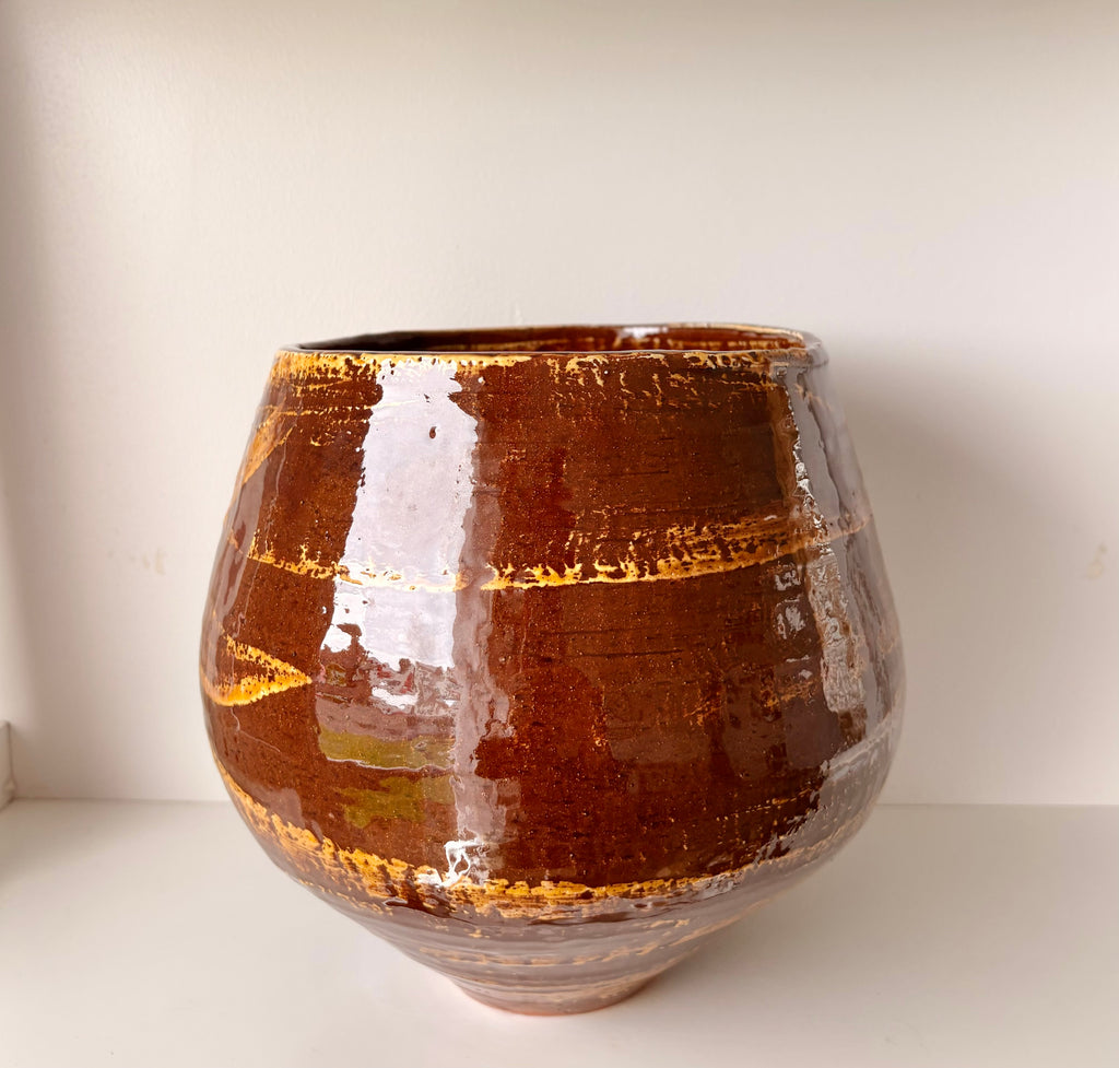 Large Decorative Pot in Warm Brown & Honey Glaze