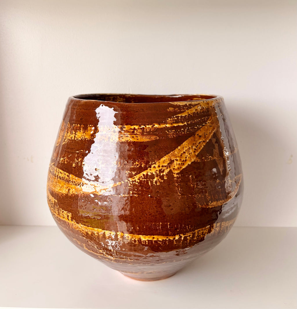 Large Decorative Pot in Warm Brown & Honey Glaze